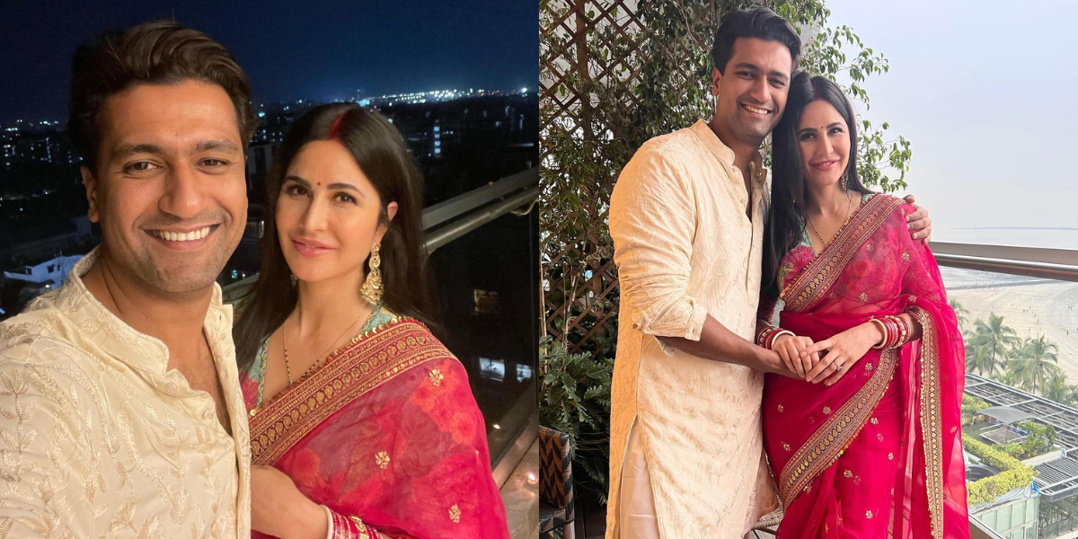 Katrina Kaif looks absolutely beautiful in a saree as she celebrates her first Karwa Chauth with Vicky Kaushal